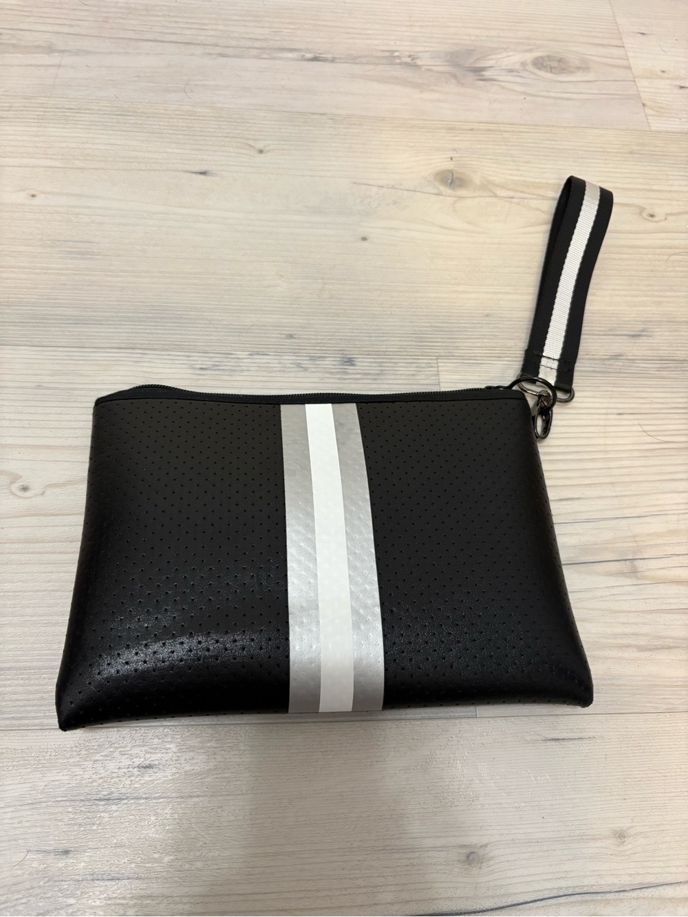 Haute Shore Black Neoprene Beth Uptown Stripe Wristlet